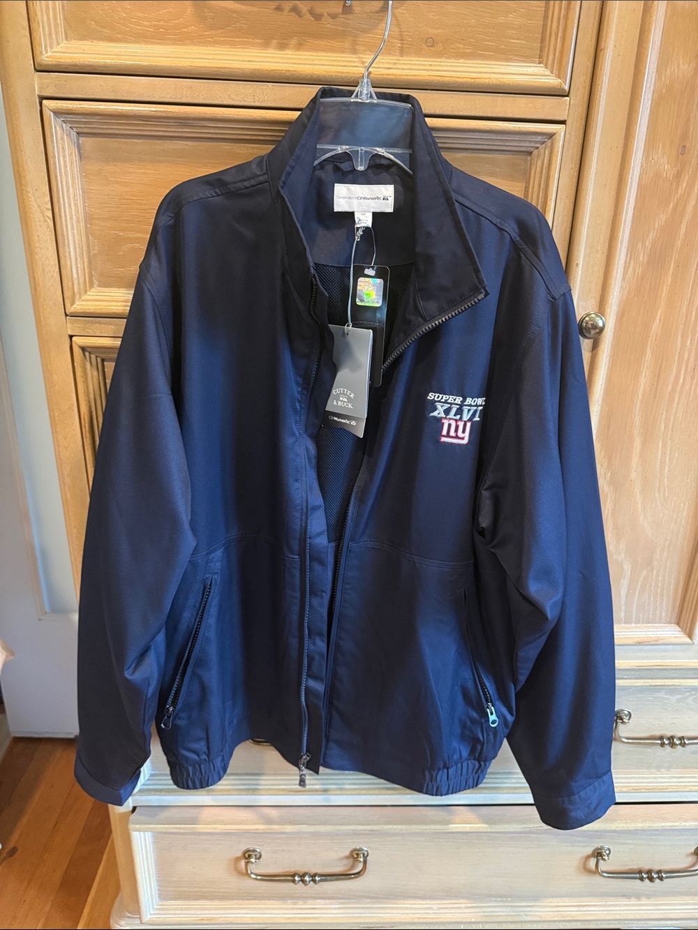 Cutter & Buck Navy Windbreaker with Super Bowl XLVI NY Patch